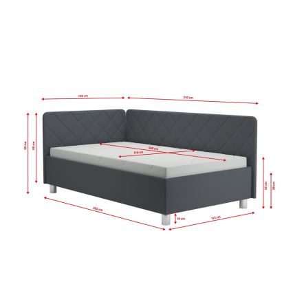Cama tapizada con espacio de almacenamiento y colchón EMILE 110x200 cm gris