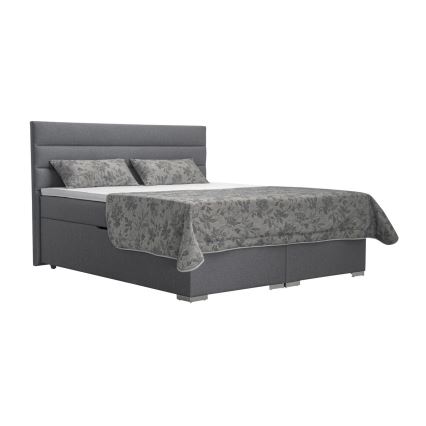 Cama tapizada con espacio de almacenamiento y colchones con sobrecolchón NEW BOLERO 160x200 cm gris