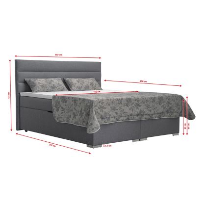 Cama tapizada con espacio de almacenamiento y colchones con sobrecolchón NEW BOLERO 160x200 cm gris
