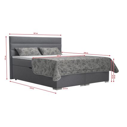 Cama tapizada con amplio espacio de almacenamiento y colchones con sobrecolchón NEW BOLERO 180x200 cm gris