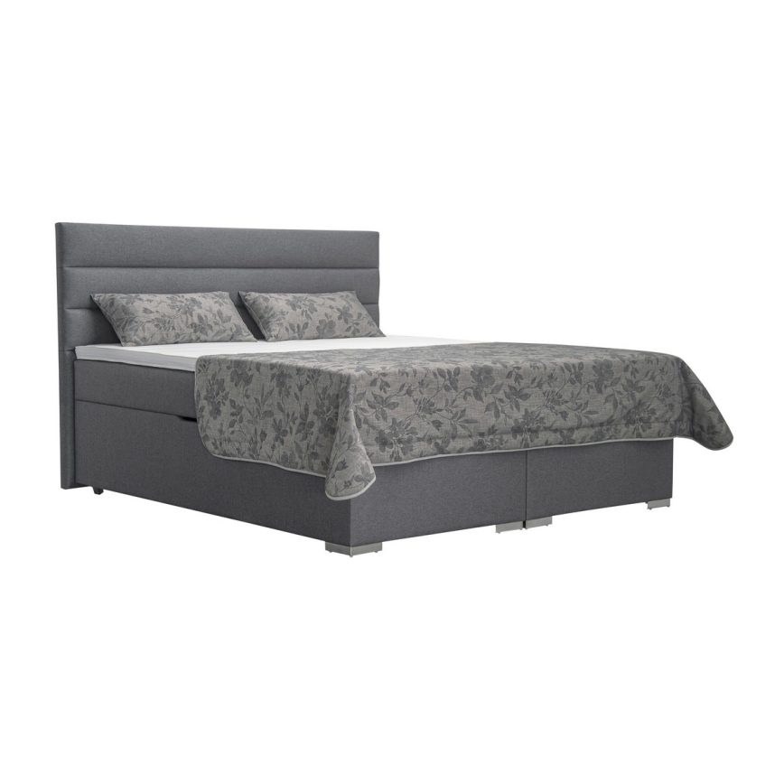 Cama tapizada con un espacio de almacenamiento y colchón con topper NEW BOLERO 180x200 cm gris