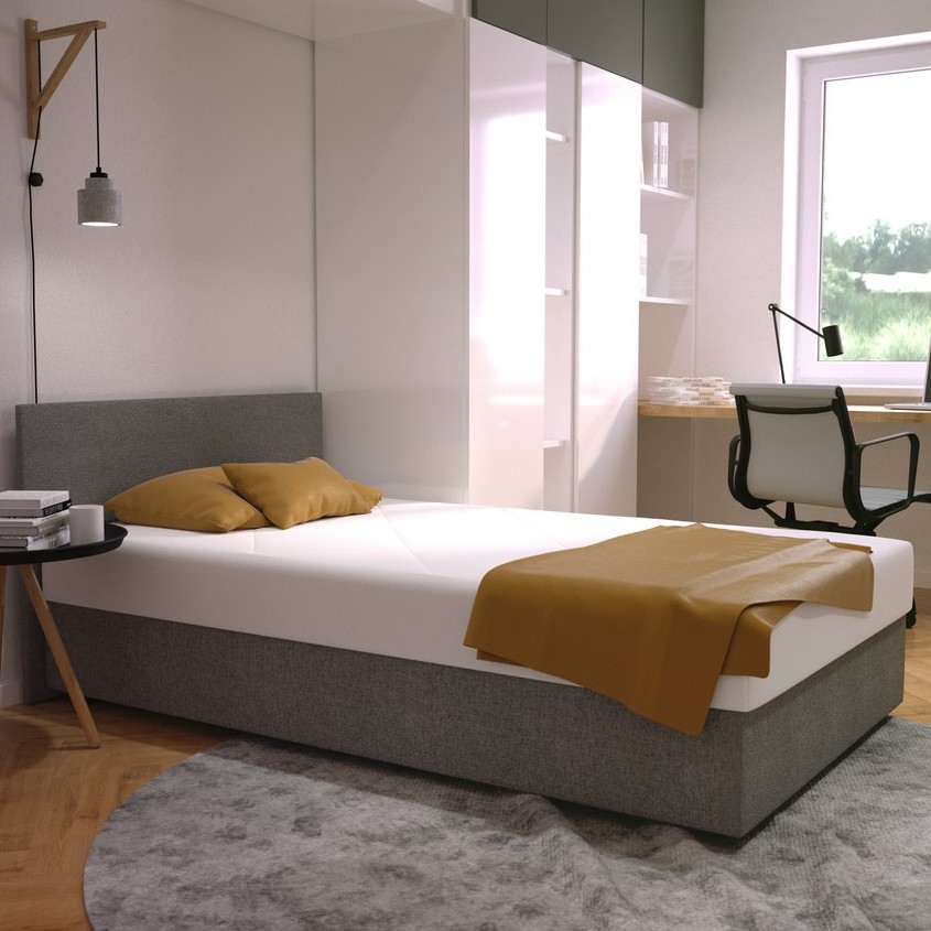 Cama tapizada DARIA 120x200 cm con espacio de almacenamiento y colchón, gris