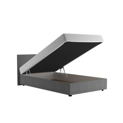Cama tapizada DARIA 120x200 cm con espacio de almacenamiento y colchón, gris