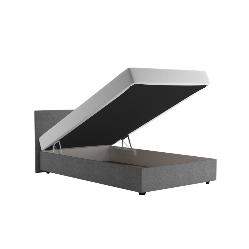 Cama tapizada DARIA 120x200 cm con espacio de almacenamiento y colchón, gris