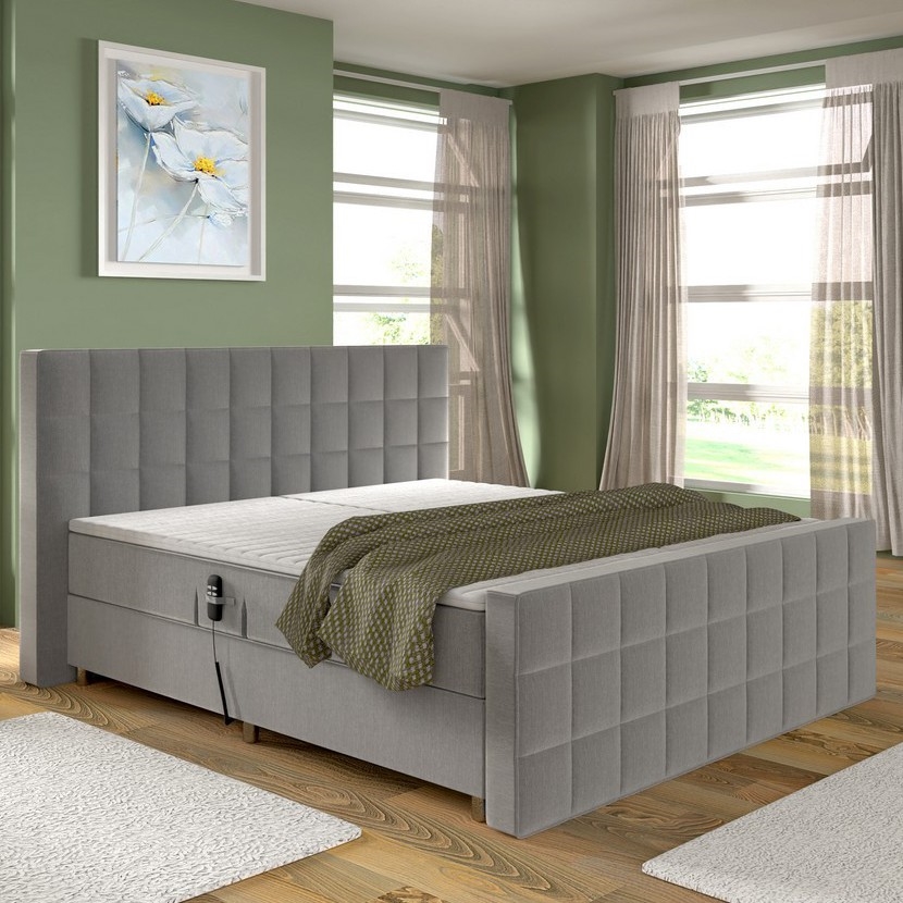 Cama tapizada eléctrica ajustable HELEN 180x200 cm, con colchones y topper, gris