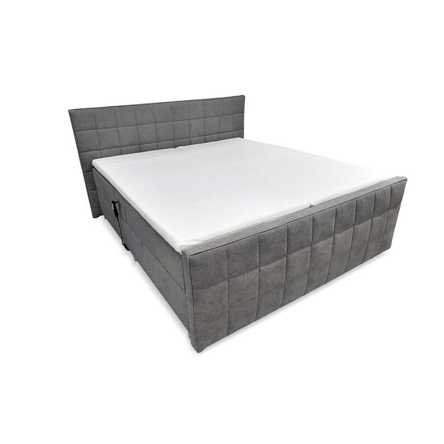 Cama tapizada eléctrica ajustable HELEN 180x200 cm, con colchones y topper, gris