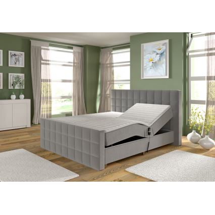 Cama tapizada eléctrica ajustable HELEN 180x200 cm, con colchones y topper, gris