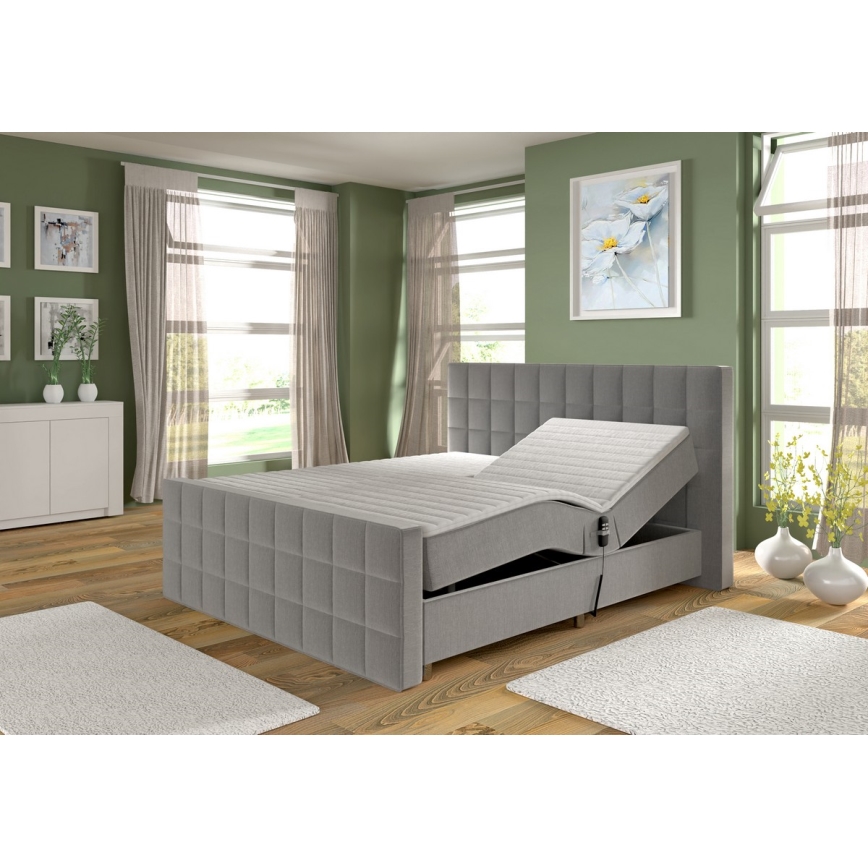 Cama tapizada eléctrica ajustable HELEN 180x200 cm, con colchones y topper, gris