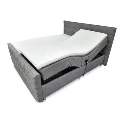 Cama tapizada eléctrica ajustable HELEN 180x200 cm, con colchones y topper, gris