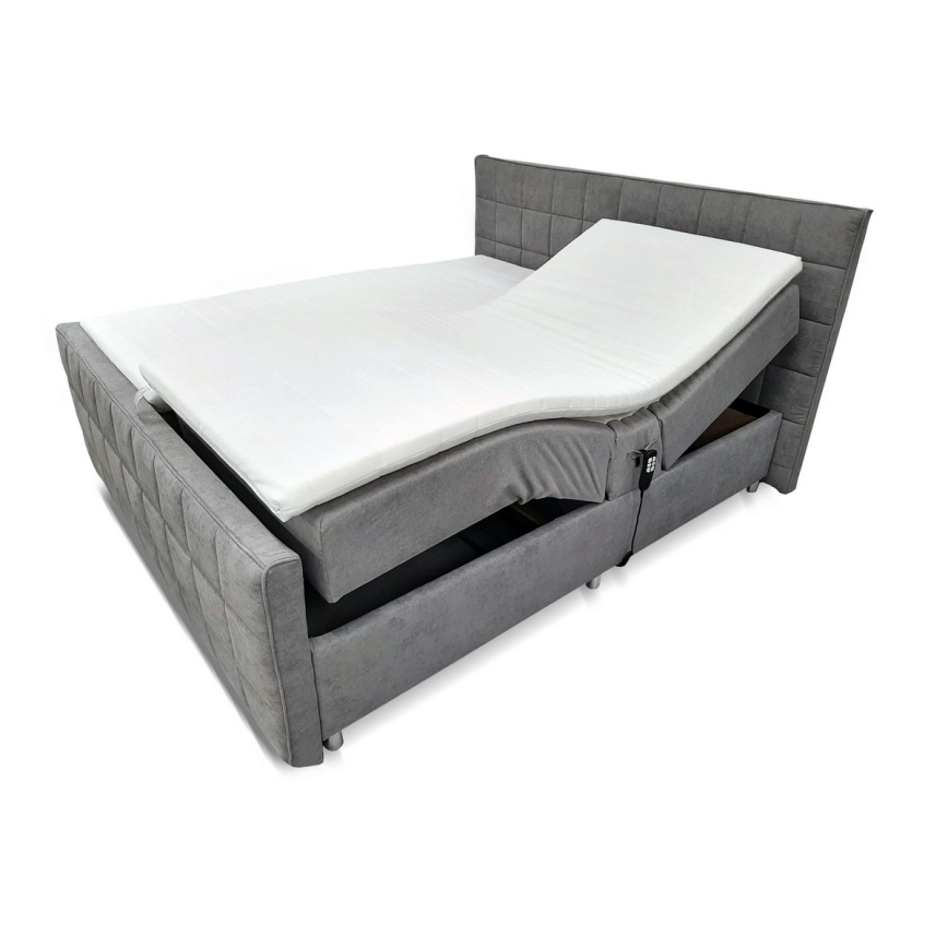 Cama tapizada eléctrica ajustable HELEN 180x200 cm, con colchones y topper, gris
