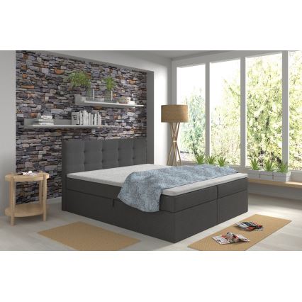 Cama tapizada con colchones y topper con espacio de almacenamiento EMBER 160x200 cm antracita