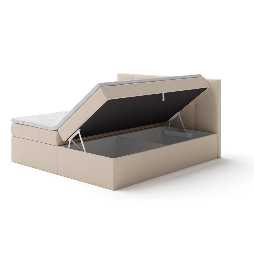 Cama tapizada con colchones y topper con espacio de almacenamiento EMBER 160x200 cm beige