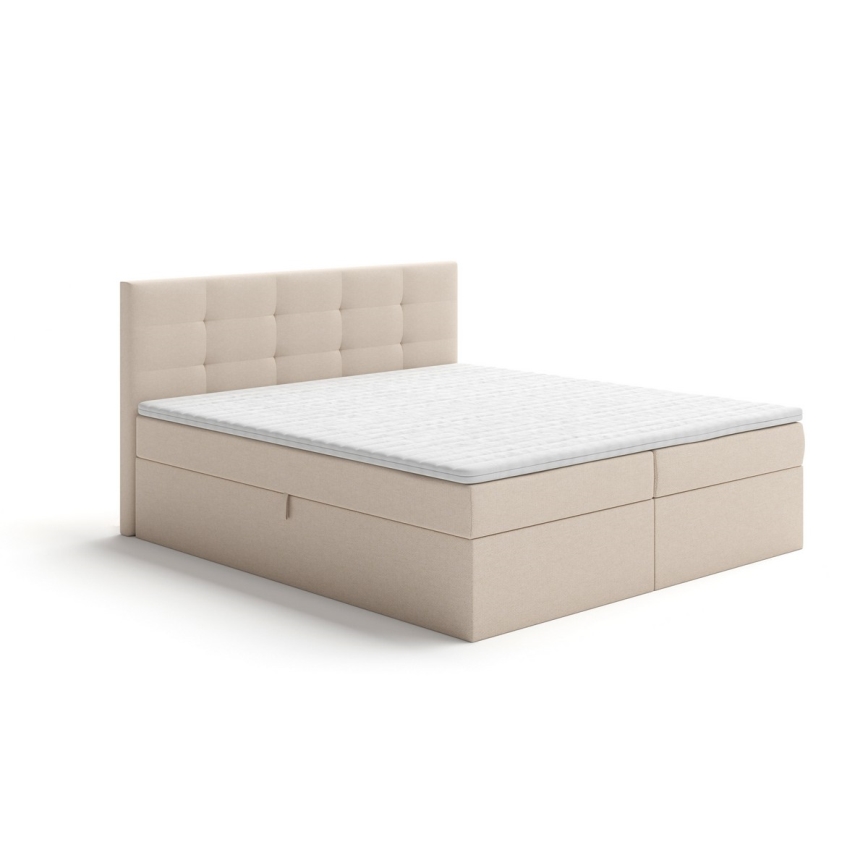 Cama tapizada EMBER 180x200 cm con colchones, sobrecolchón y almacenamiento integrado, beige