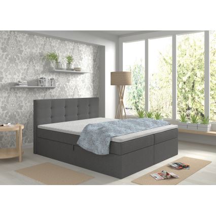 Cama tapizada EMBER 180x200 cm con colchones, sobrecolchón y almacenamiento integrado — antracita