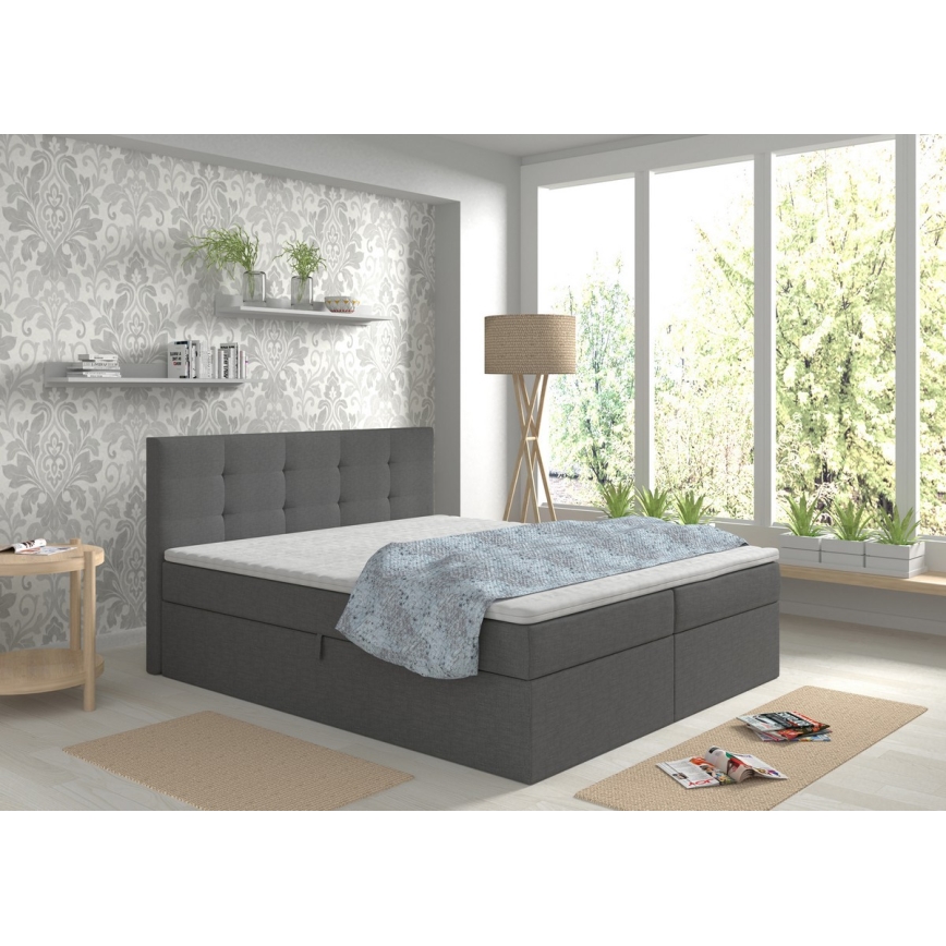 Cama tapizada EMBER 180x200 cm con colchones, sobrecolchón y almacenamiento integrado — antracita