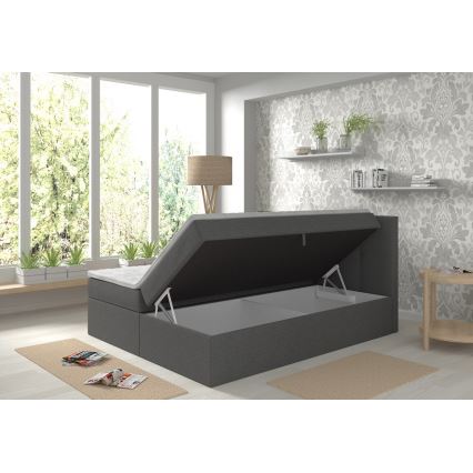 Cama tapizada EMBER 180x200 cm con colchones, sobrecolchón y almacenamiento integrado — antracita