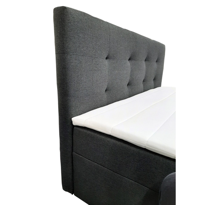 Cama tapizada EMBER 180x200 cm con colchones, sobrecolchón y almacenamiento integrado — antracita