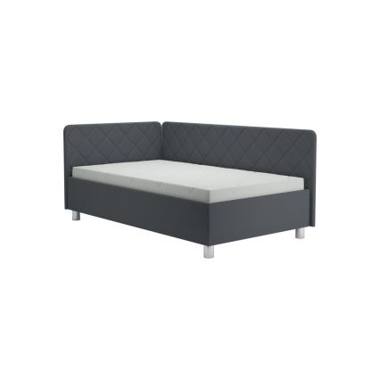 Cama tapizada EMILE 110x200 cm con almacenamiento y colchón, gris