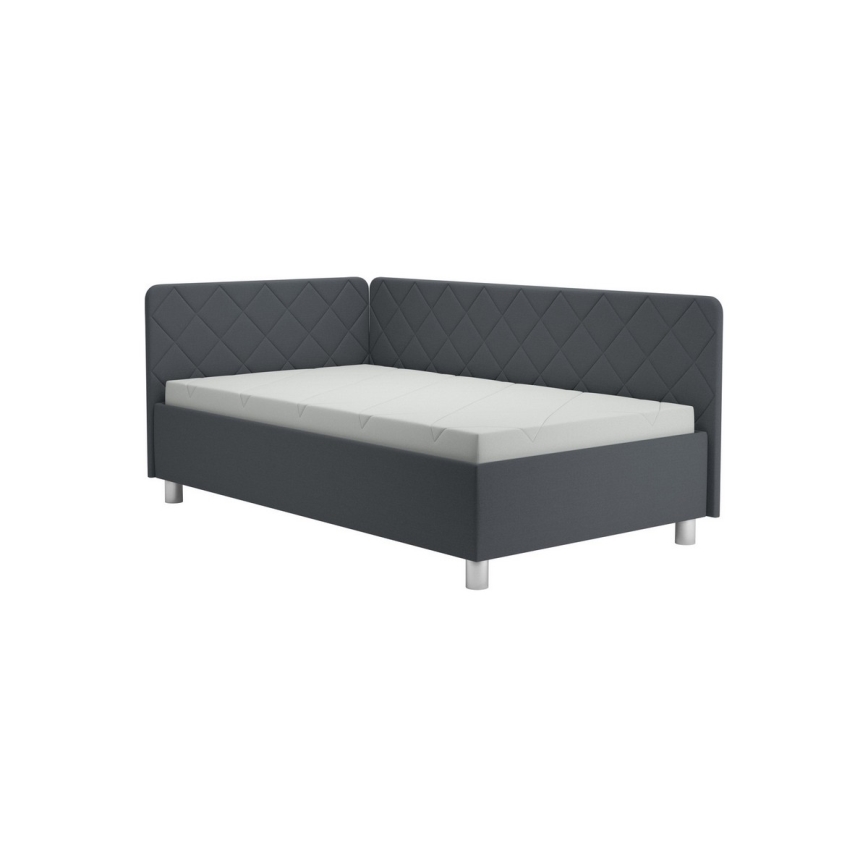 Cama tapizada EMILE 110x200 cm con almacenamiento y colchón, gris
