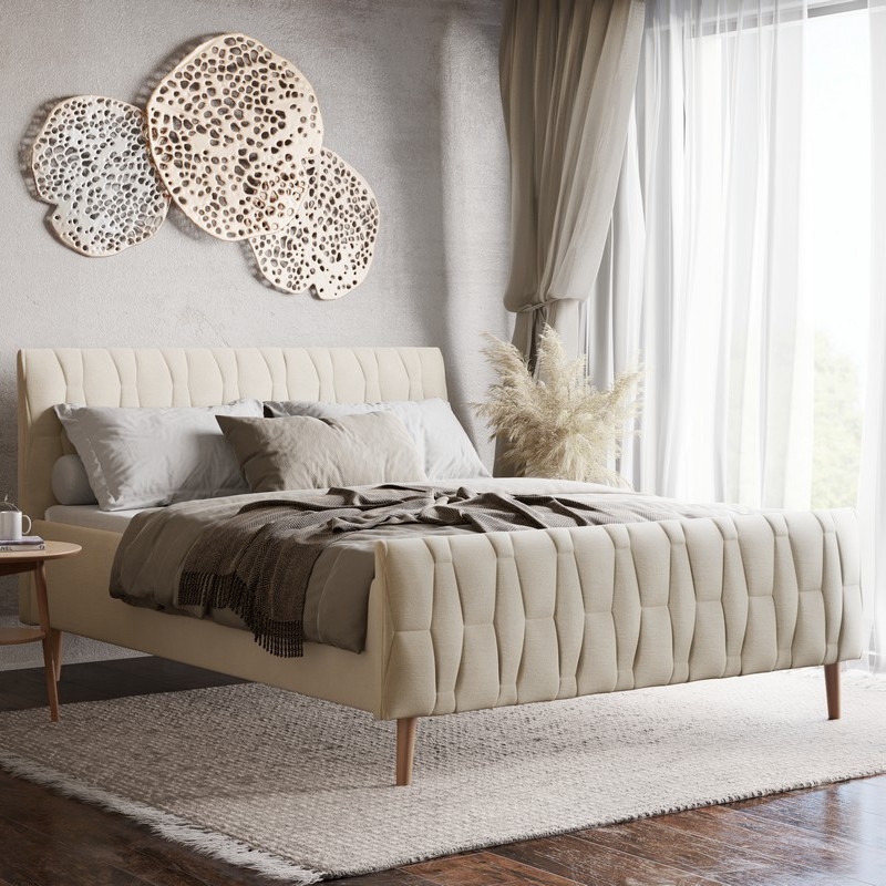 Cama tapizada FLORA 180x200 cm sin colchón, beige