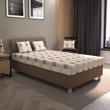 Cama tapizada GEORGE 140x200 cm con arcón y colchón, color marrón