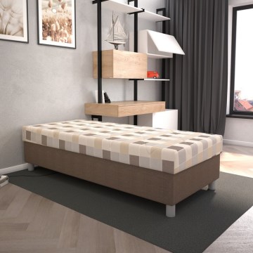 Cama tapizada GEORGE 90x200 cm con arcón y colchón, marrón