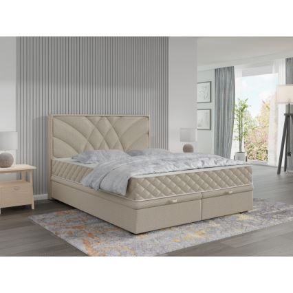 Cama tapizada con colchones y espacio de almacenamiento GINA 180x200 cm beige
