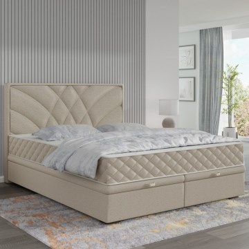 Cama tapizada GINA 180x200 cm con colchones y espacio de almacenamiento, beige