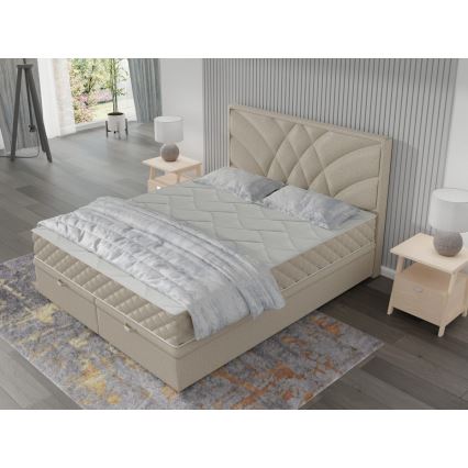 Cama tapizada GINA 180x200 cm con colchones y espacio de almacenamiento, color beige