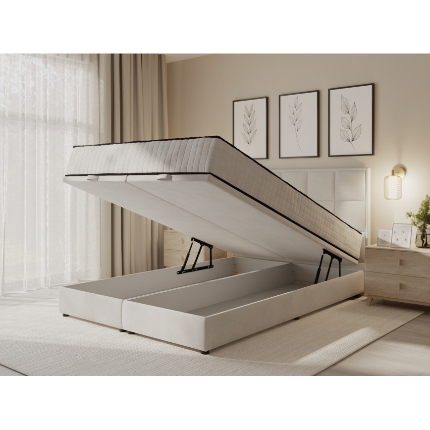 Cama tapizada con colchones y espacio de almacenamiento GRACE 160x200 cm beige