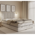 Cama tapizada GRACE 180x200 cm con colchones y espacio de almacenamiento beige