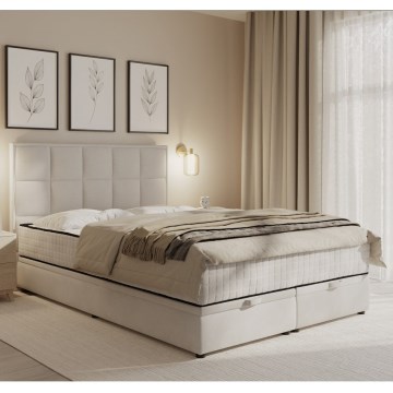 Cama tapizada GRACE 180x200 cm con colchones y espacio de almacenamiento beige