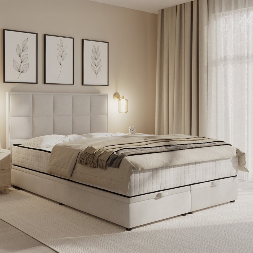 Cama tapizada GRACE 180x200 cm con colchones y espacio de almacenamiento, gris