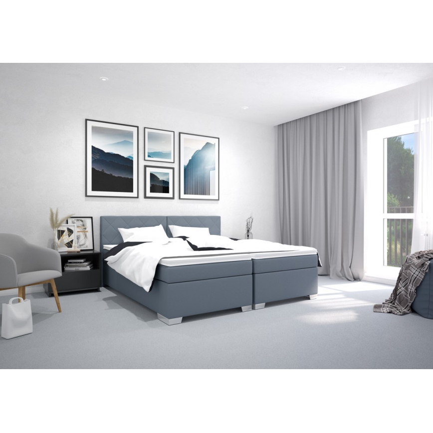 Cama tapizada IDA con colchón, 90 x 200 cm, azul