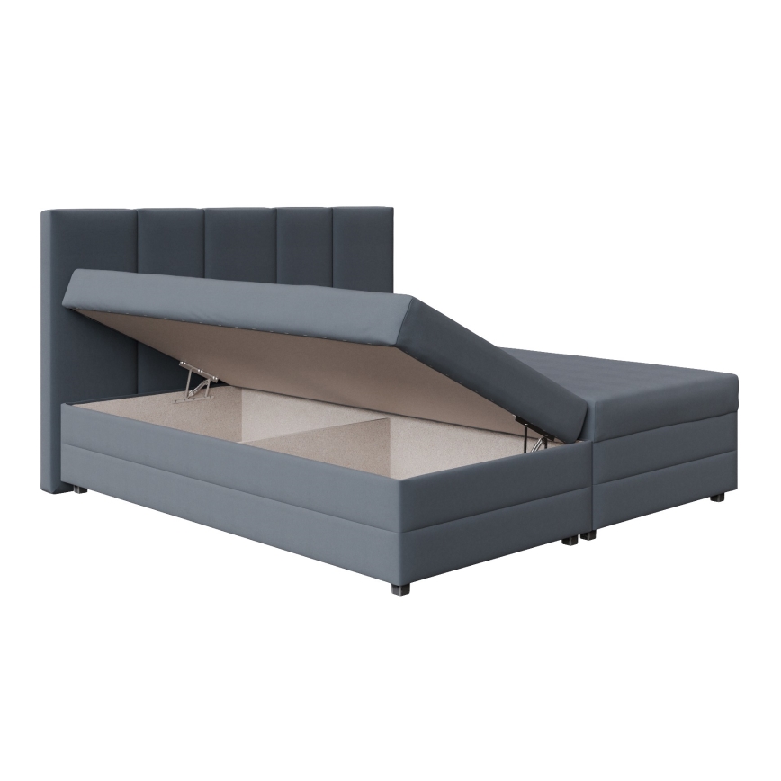 Cama tapizada ISABEL 160x200 con colchón de muelles y espacio de almacenamiento, gris