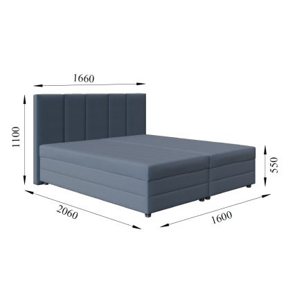 Cama tapizada ISABEL 160x200 con colchón de muelles y espacio de almacenamiento, gris