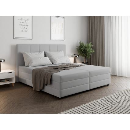 Cama tapizada ISABEL 180x200 gris claro con colchón de muelles y práctico arcón de almacenamiento