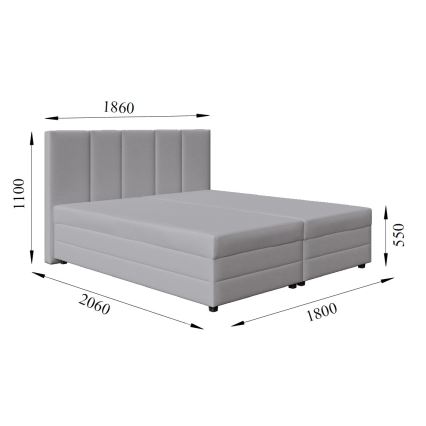 Cama tapizada ISABEL 180x200 gris claro con colchón de muelles y práctico arcón de almacenamiento