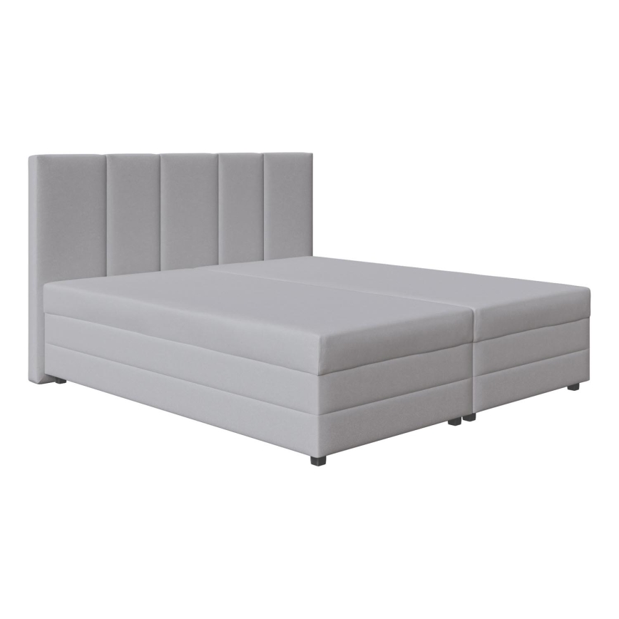 Cama tapizada ISABEL 180x200 con colchón de muelles y práctico arcón de almacenamiento, gris claro