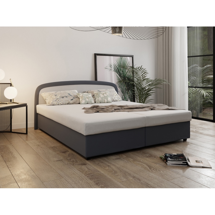 Cama tapizada MALIA 160x200 con colchón de muelles y amplio espacio de almacenamiento, gris