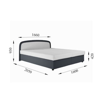 Cama tapizada MALIA 160x200 con colchón de muelles y amplio espacio de almacenamiento, gris