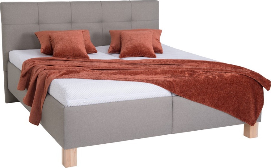 Cama tapizada MARIA 160x200 cm con amplio espacio de almacenamiento, sin colchón, color topo