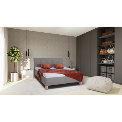 Cama tapizada MARIA 160x200 cm con amplio espacio de almacenamiento, sin colchón, color topo