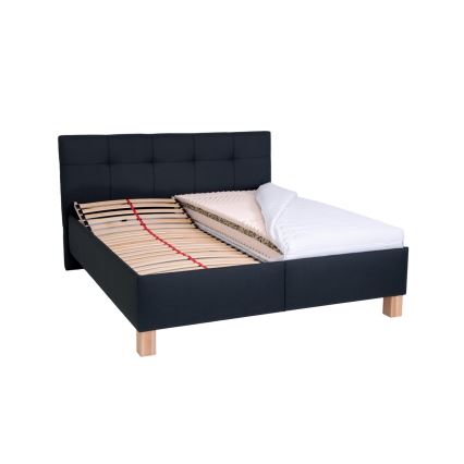 Cama tapizada MARIA 160x200 cm con colchón y arcón de almacenaje, color antracita