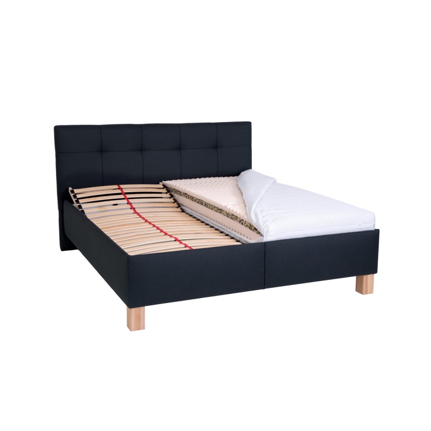 Cama tapizada MARIA 160x200 cm con colchón y arcón de almacenaje, color antracita