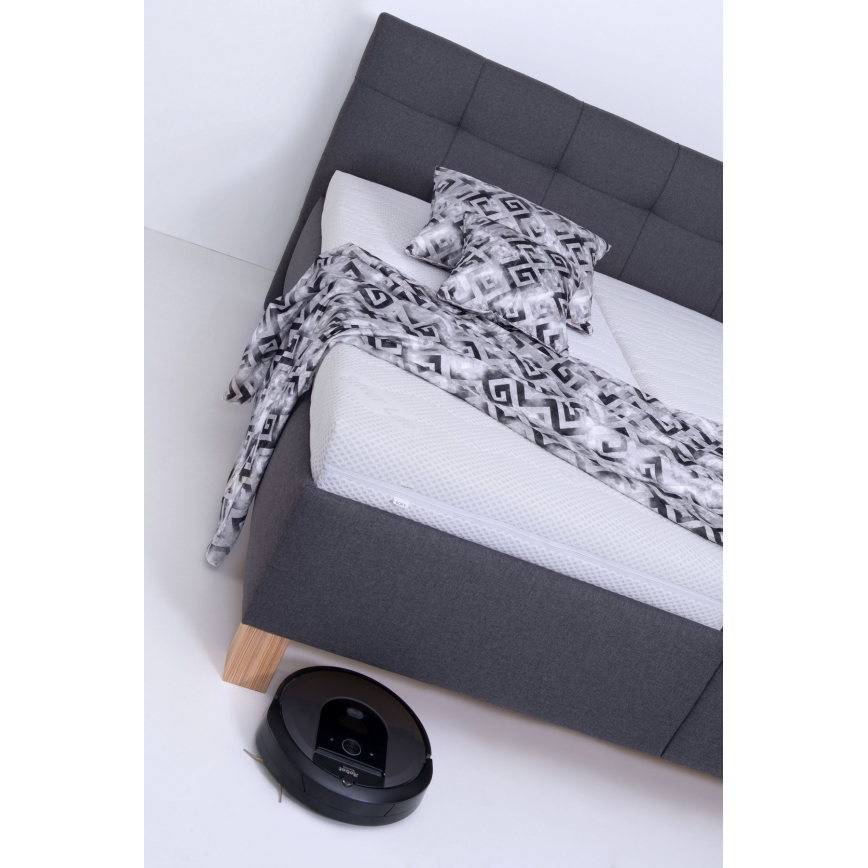 Cama tapizada MARIA 160x200 cm con colchón y espacio de almacenamiento, gris