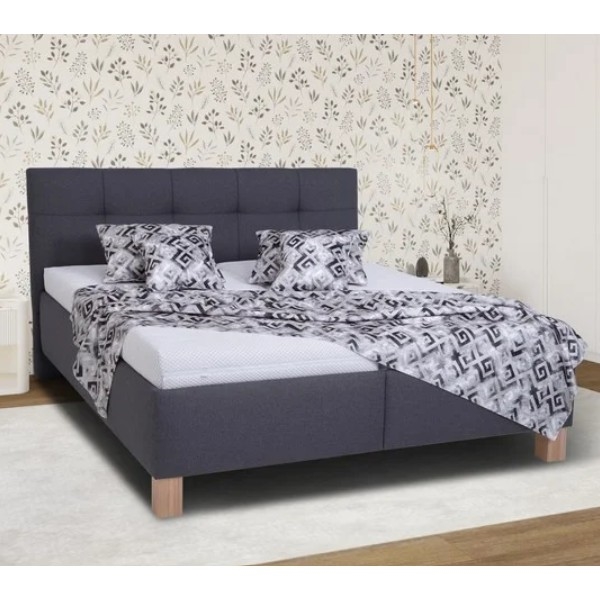 Cama tapizada MARIA 180 x 200 cm con colchón y espacio de almacenamiento, gris