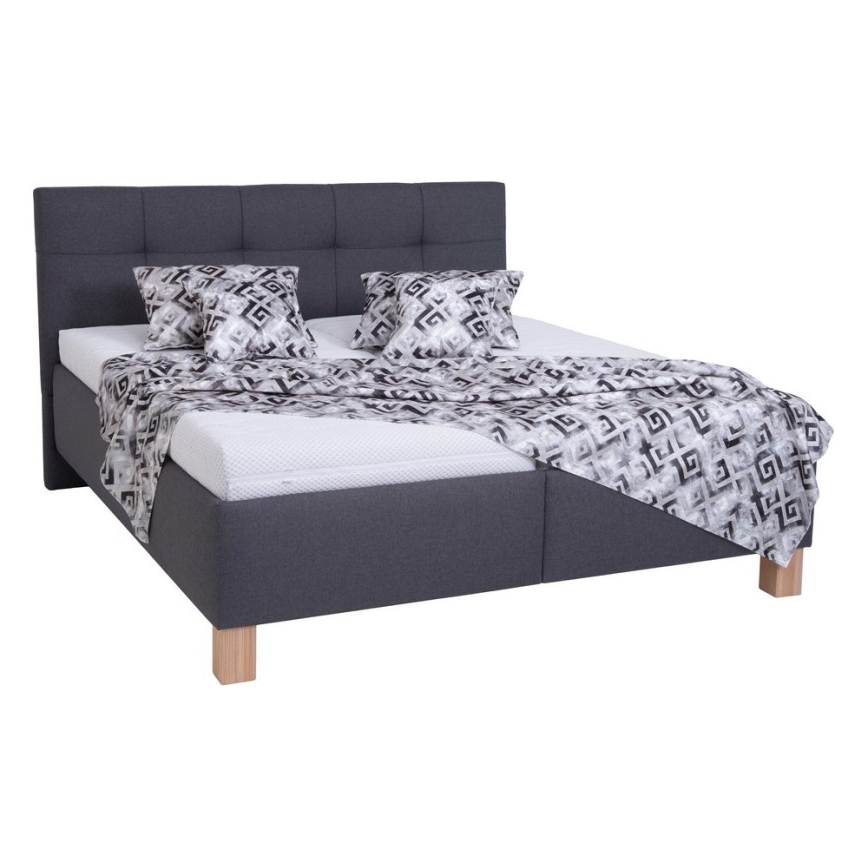 Cama tapizada MARIA 180 x 200 cm con colchón y espacio de almacenamiento, gris