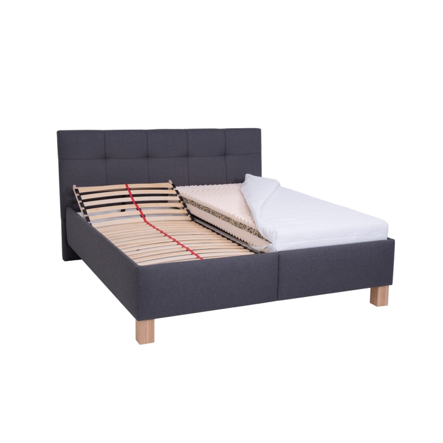 Cama tapizada MARIA 180 x 200 cm con colchón y espacio de almacenamiento, gris