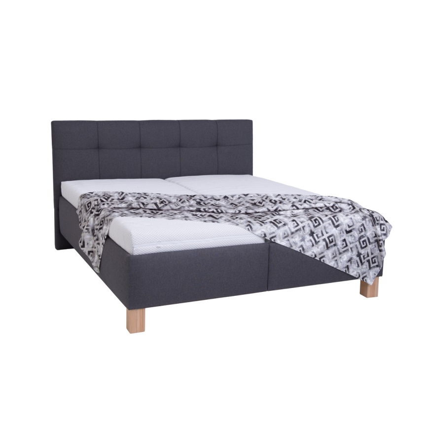 Cama tapizada MARIA 180 x 200 cm con colchón y espacio de almacenamiento, gris